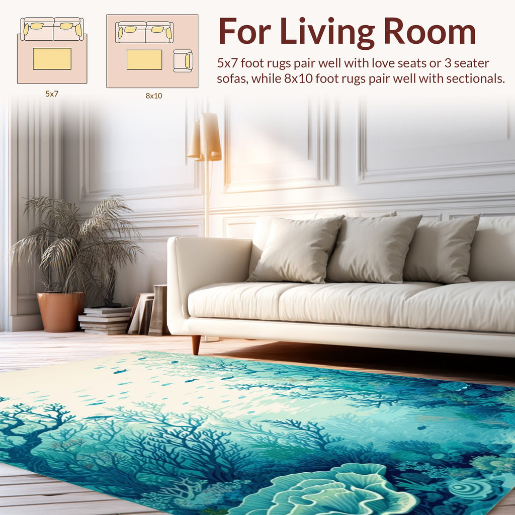 Undersea Coral Garden Fish Scene Rug