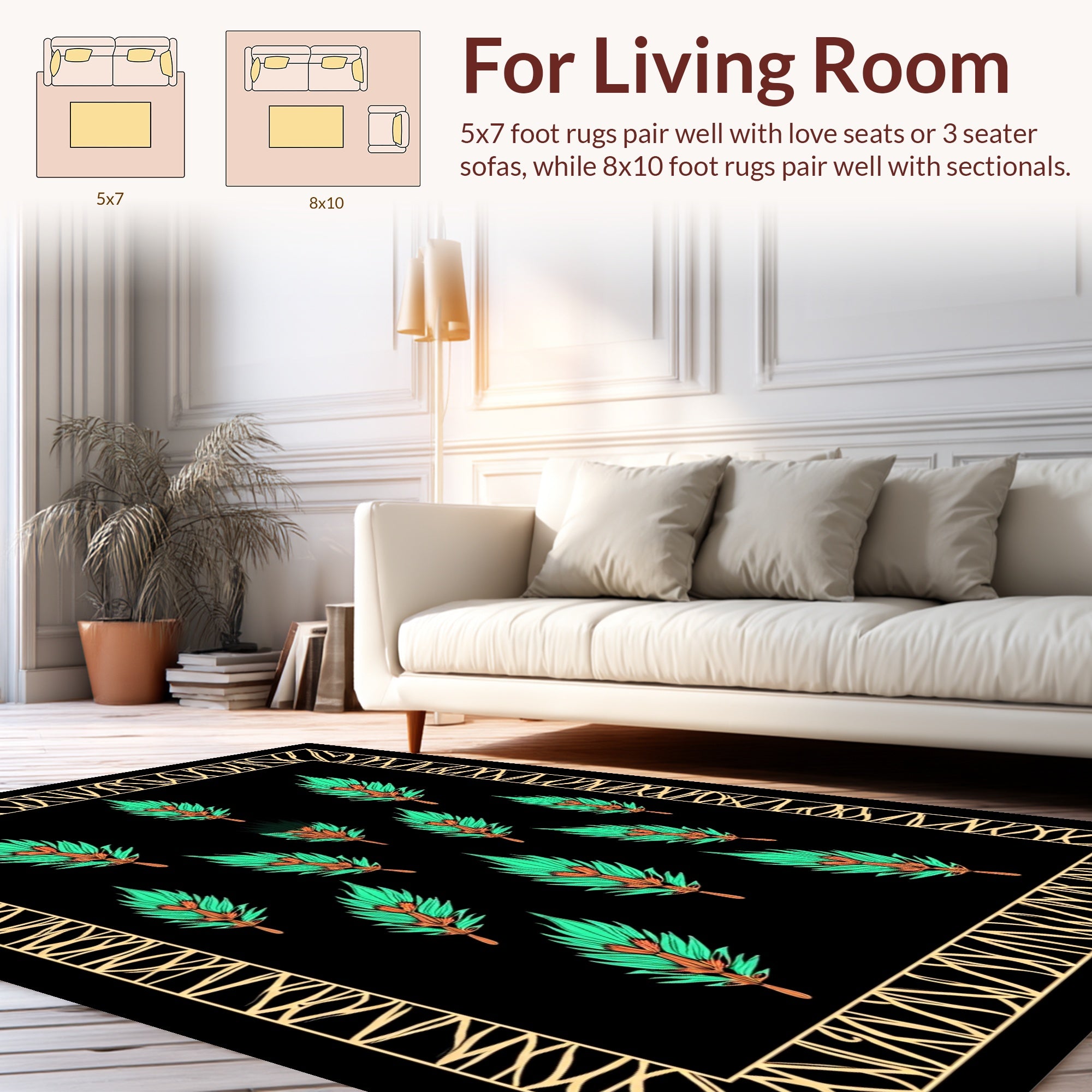 Emerald Foliage Patterned Rug