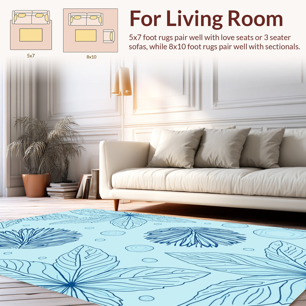 Delicate Blue Floral Outline Pattern Rug