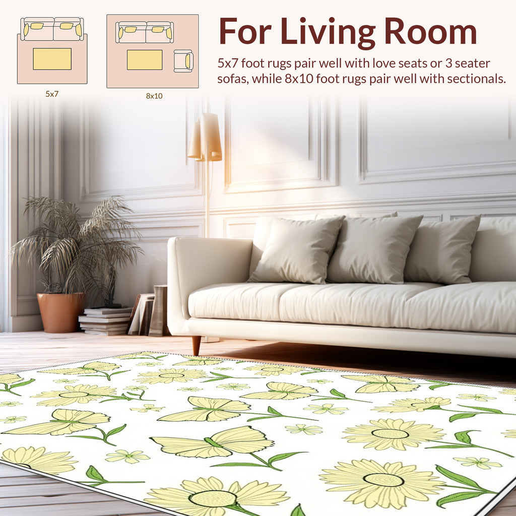 Yellow Buttery And Daisy Pattern Rug