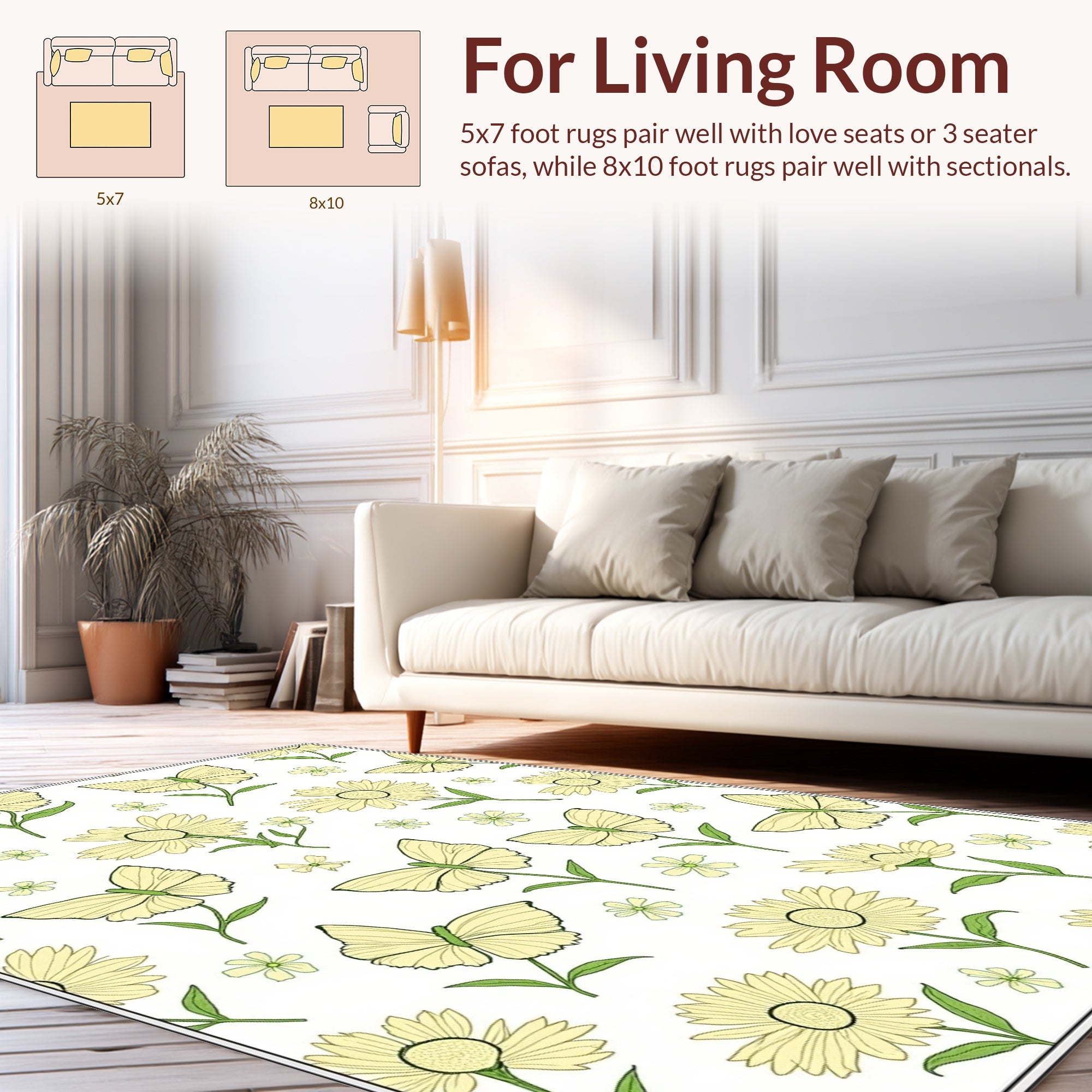 Yellow Buttery And Daisy Pattern Rug