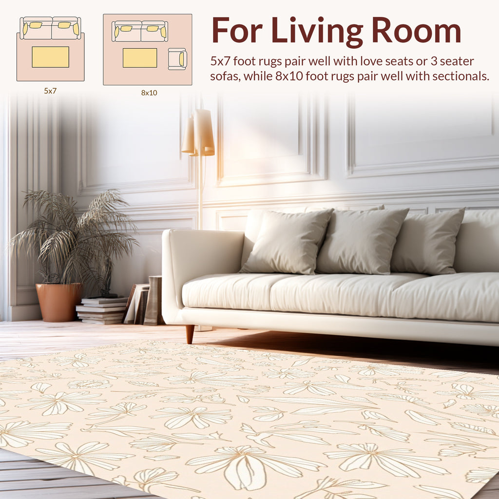 Delicate Floral Outline Pattern Rug