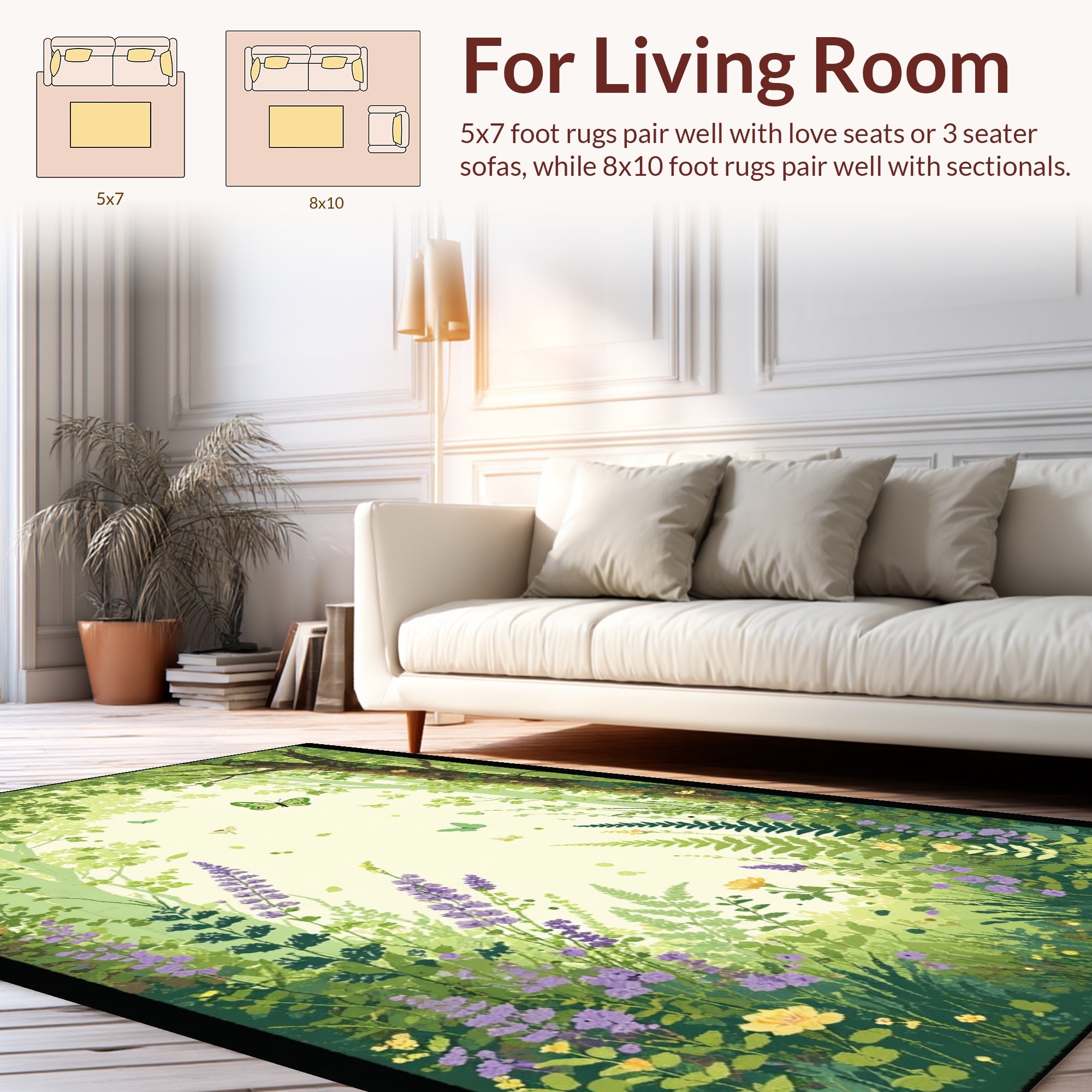 Whimsical Forest Butterflies Wildflowers Rug