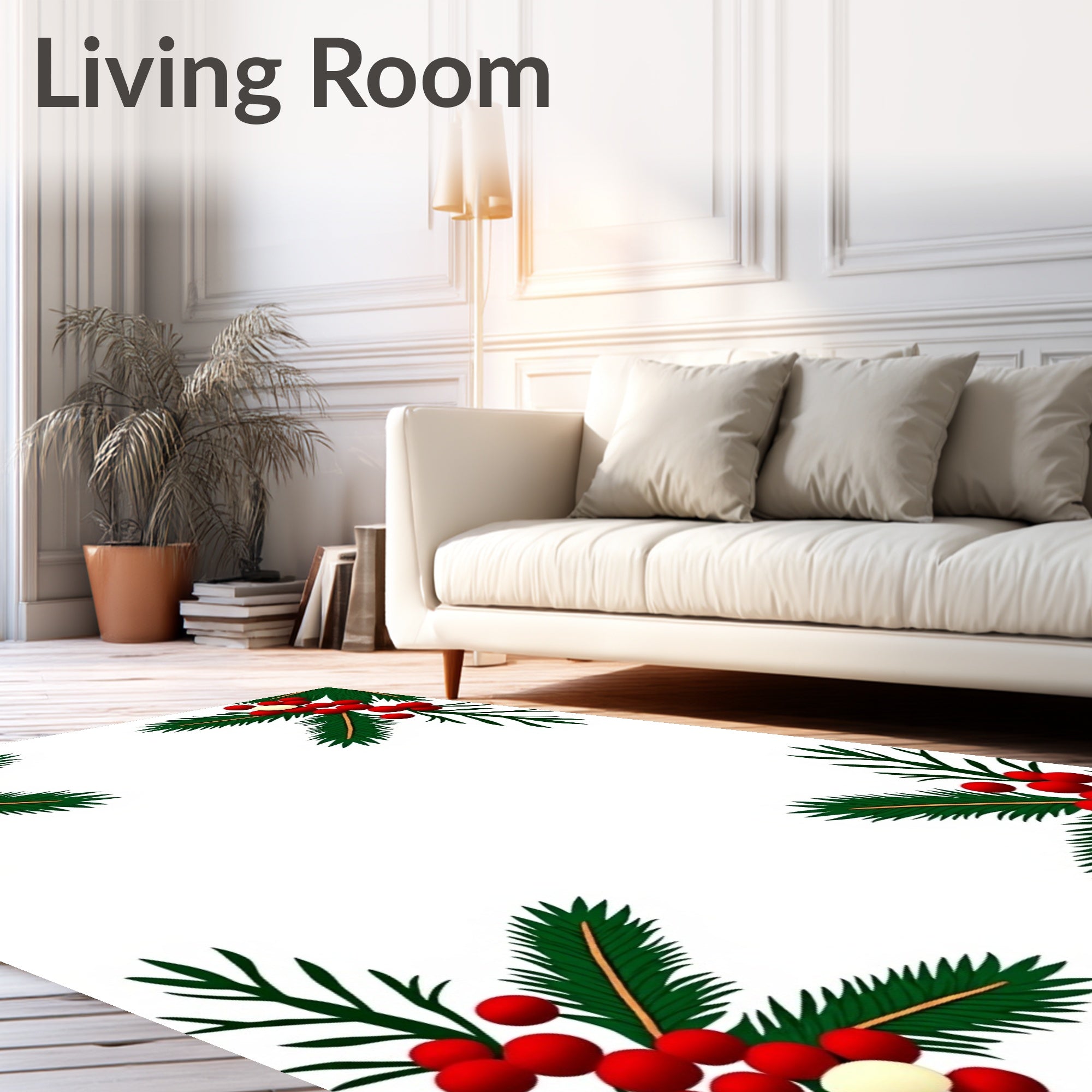 Christmas Holly Berry Festive Border Rug