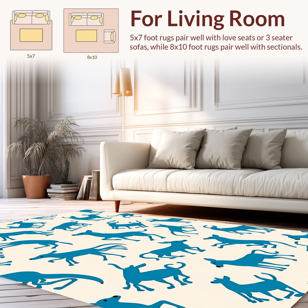 Playful Blue Dog Pattern Design Rug