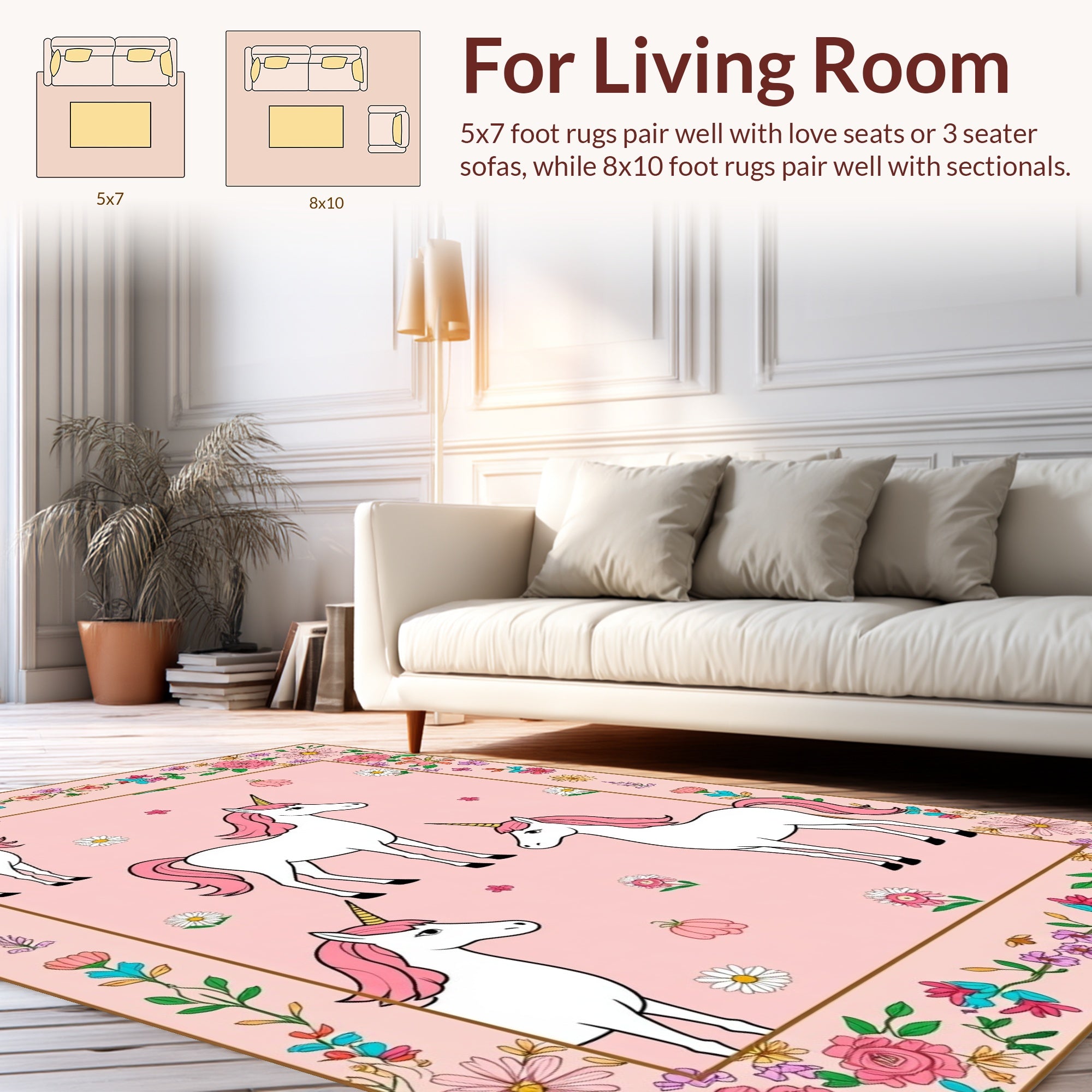 Enchanting Unicorns Floral Frame Design Rug