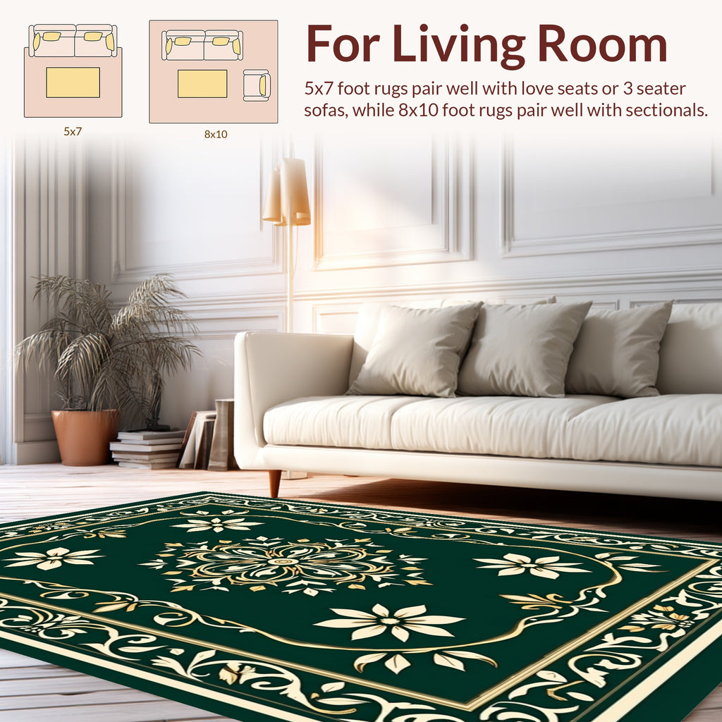 Elegant Green Gold Floral Rug