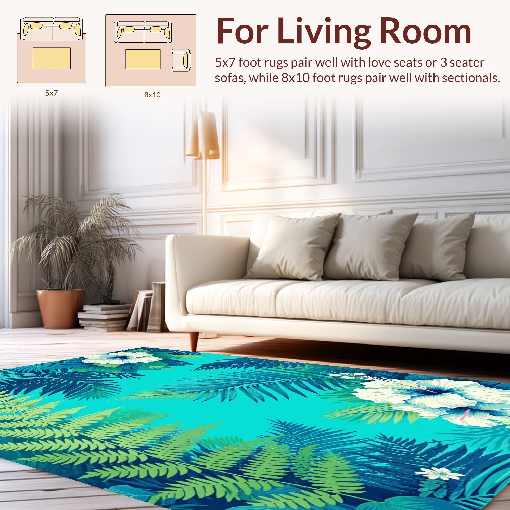 Tropical Fern Hibiscus Floral Rug