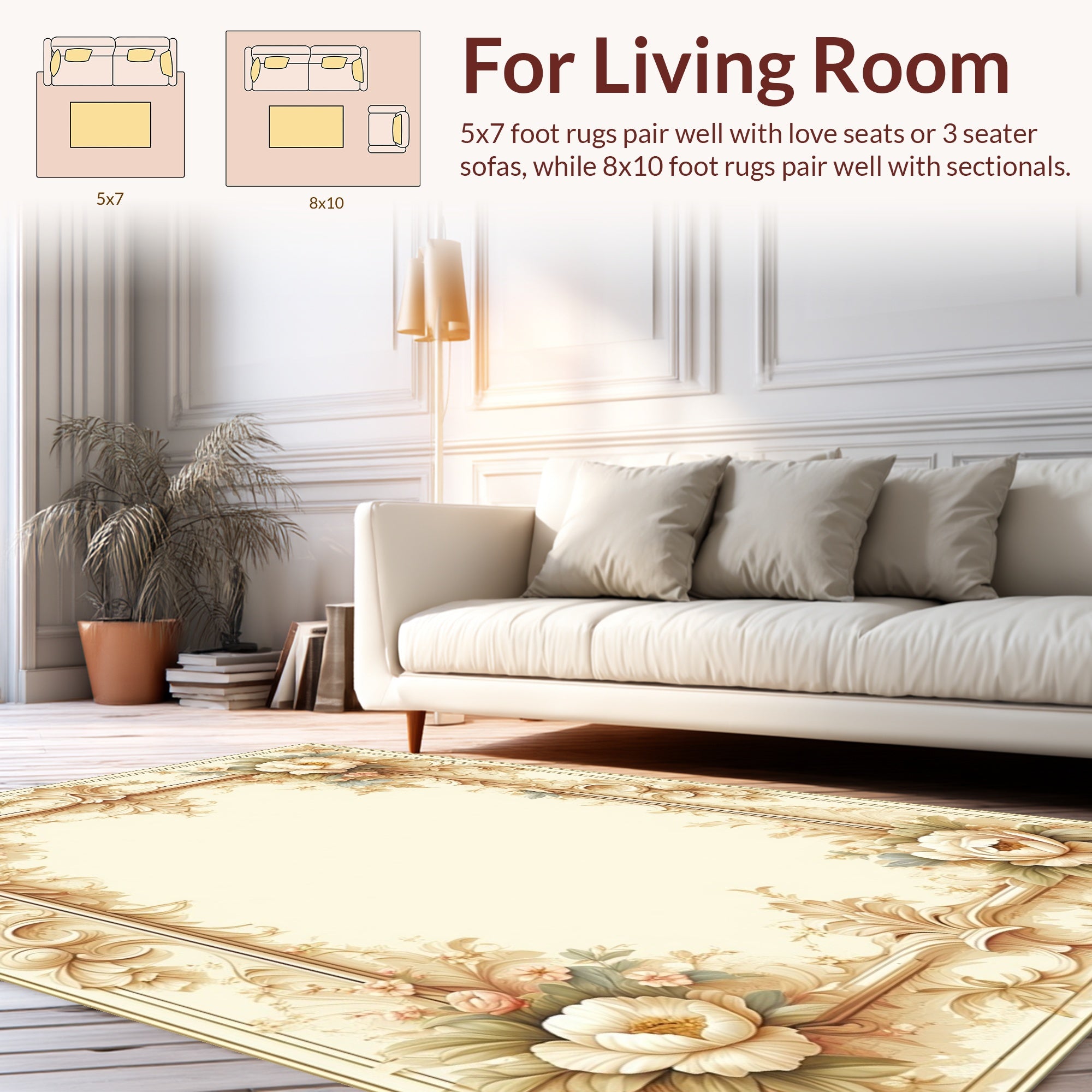 Floral Scrollwork Elegant Cream Rug