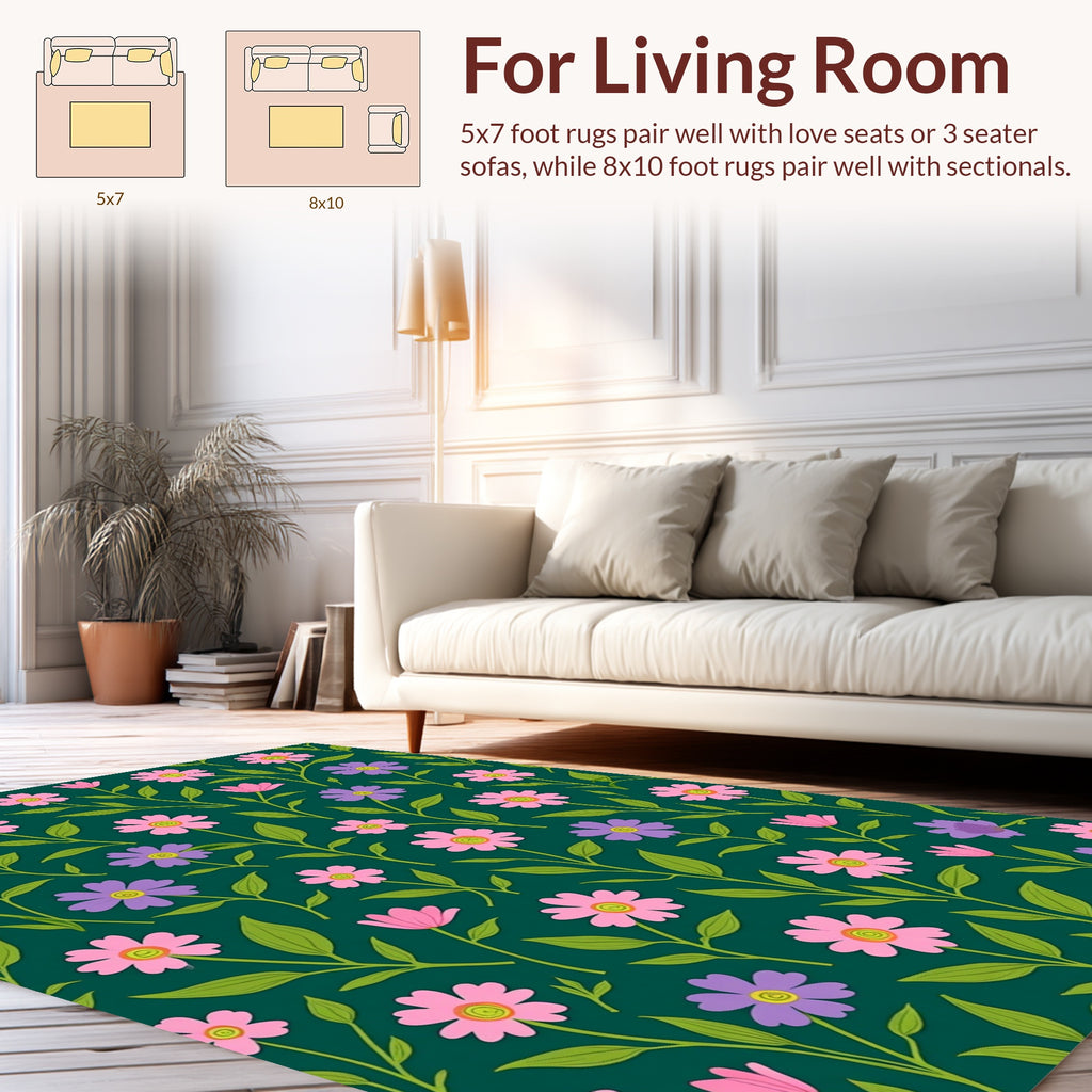 Floral Pattern With Pink and Purple Flowers Rug