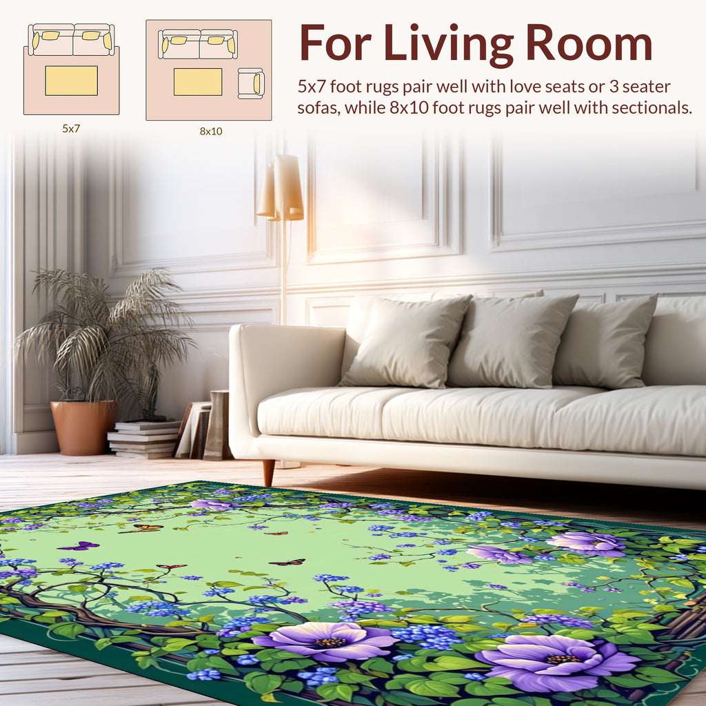 Vibrant Floral Vine Butterfly Garden Rug