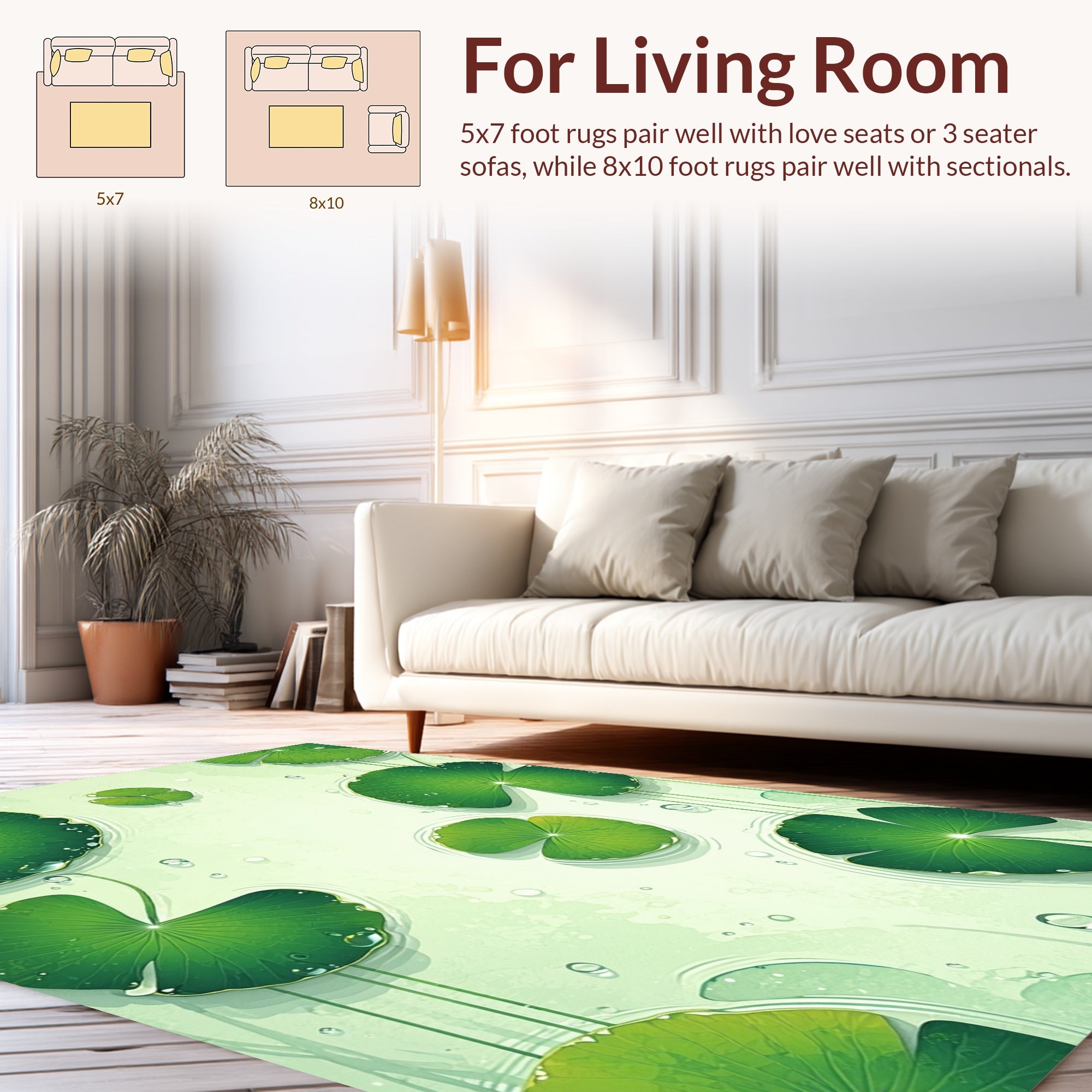 Green Lily Pads Water Droplets Pattern Rug