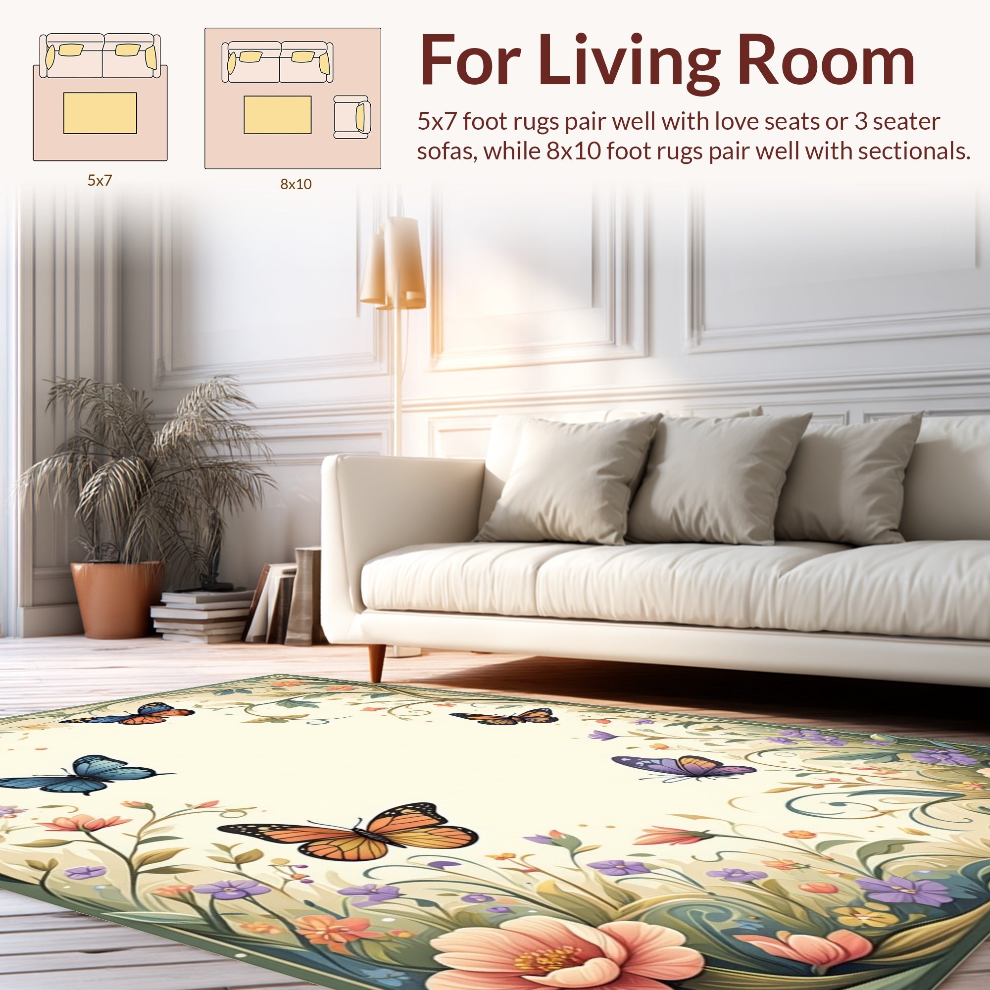 Whimsical Butterfly Floral Meadow Design Rug