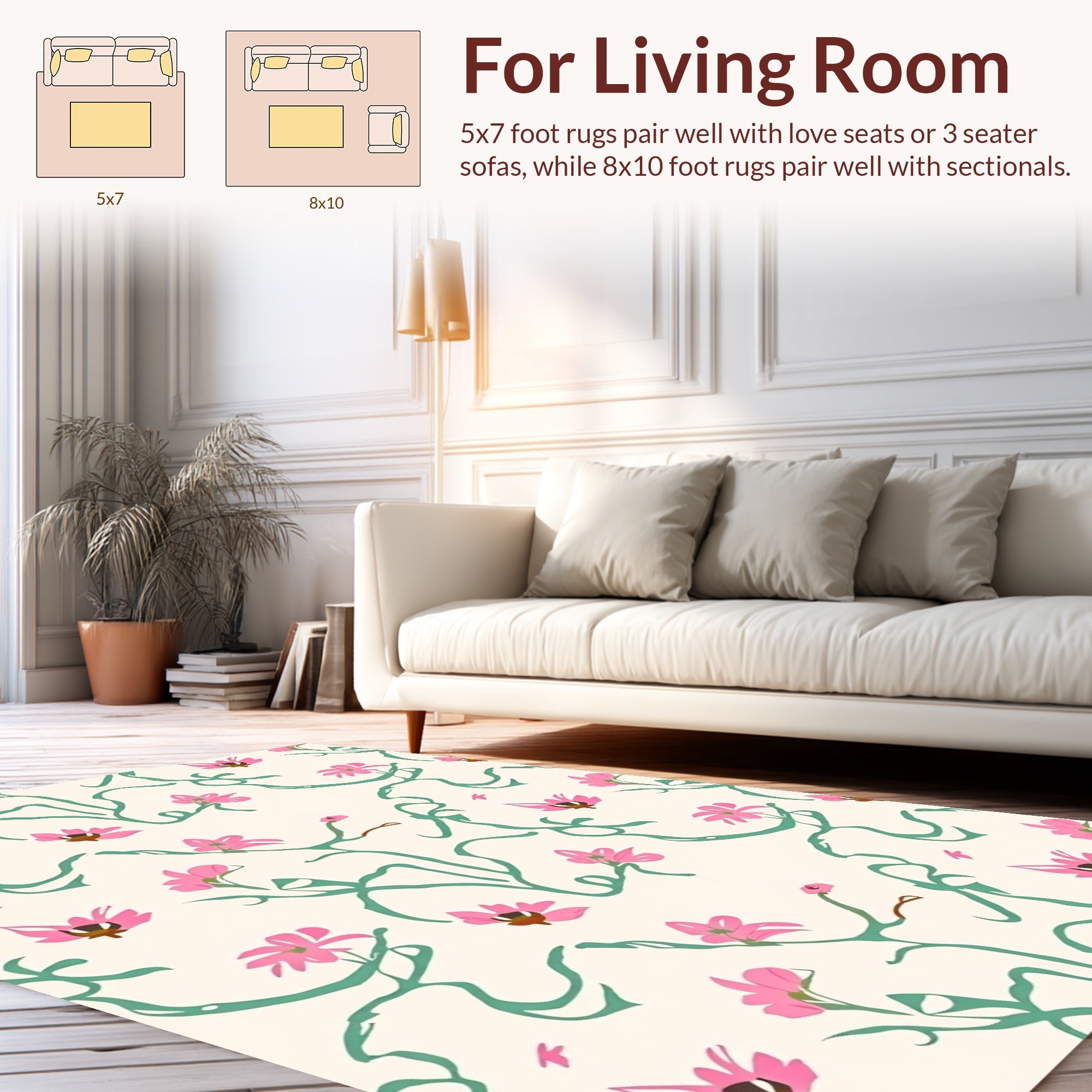 Delicate Pink Floral Vine Pattern Rug