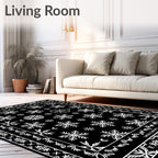Black White Snowflake Garden Border Rug