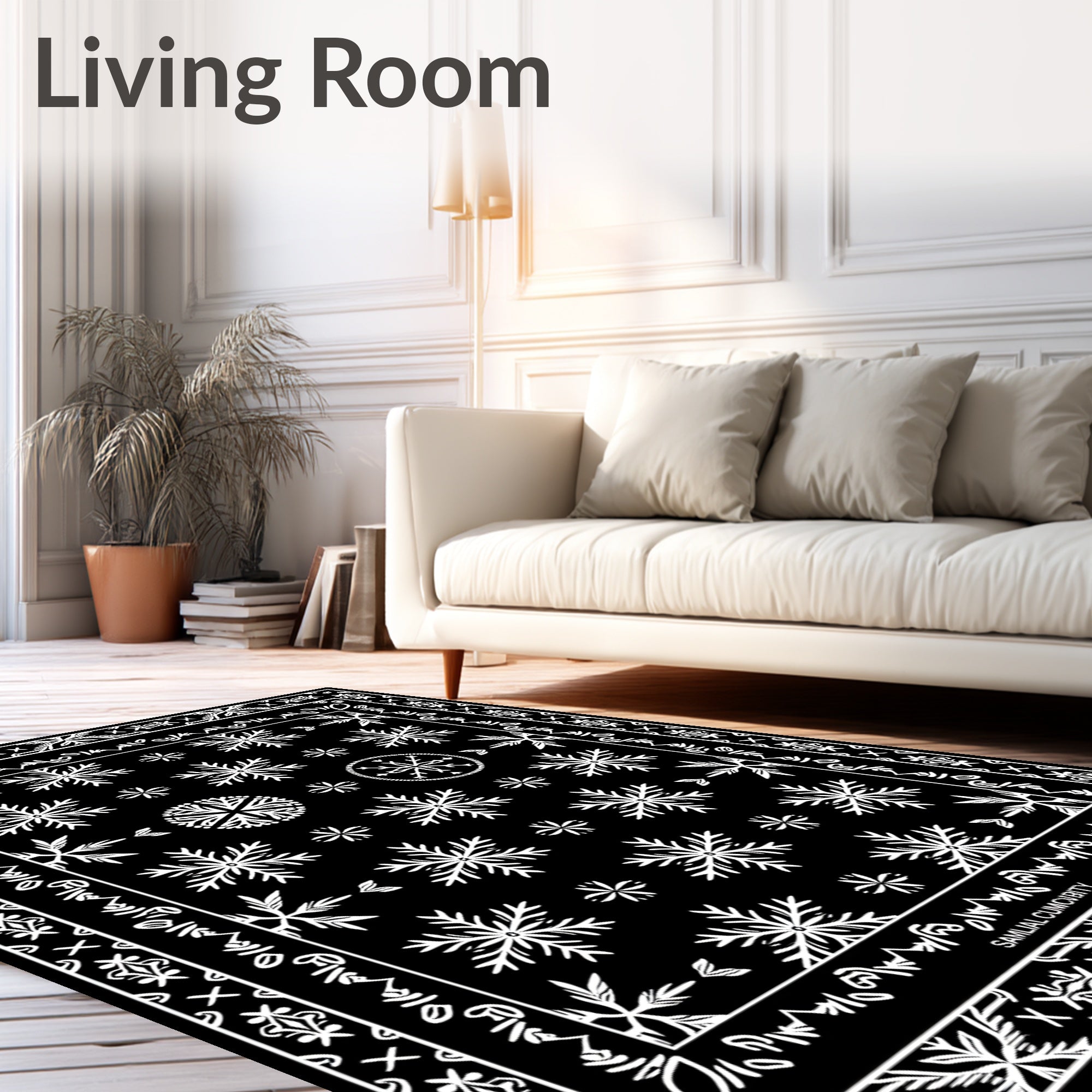Black White Snowflake Garden Border Rug