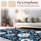 Elegant Blue Birds White Peony Pattern Rug
