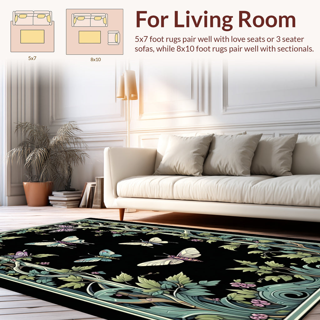 Art Nouveau Butterfly Floral Pattern Rug