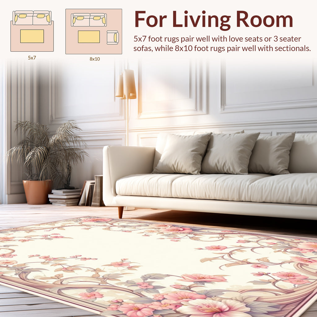 Soft Pastel Floral Vine Pattern Rug