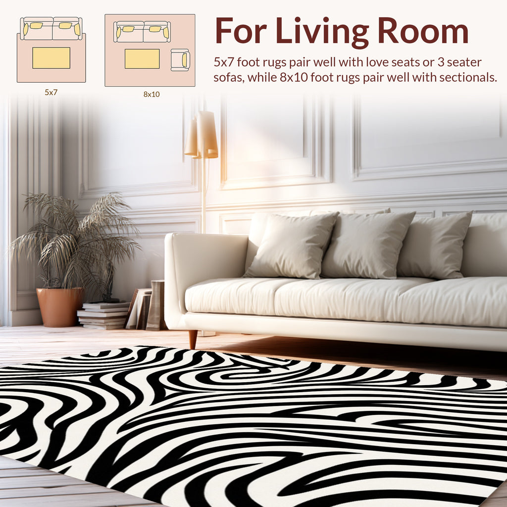 Black and White Swirling Lines Rug