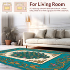 Ornate Teal Gold Peacock Feather Design Rug