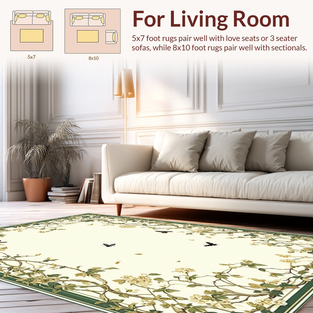 Vines Butterflies Blossoms Pattern Rug