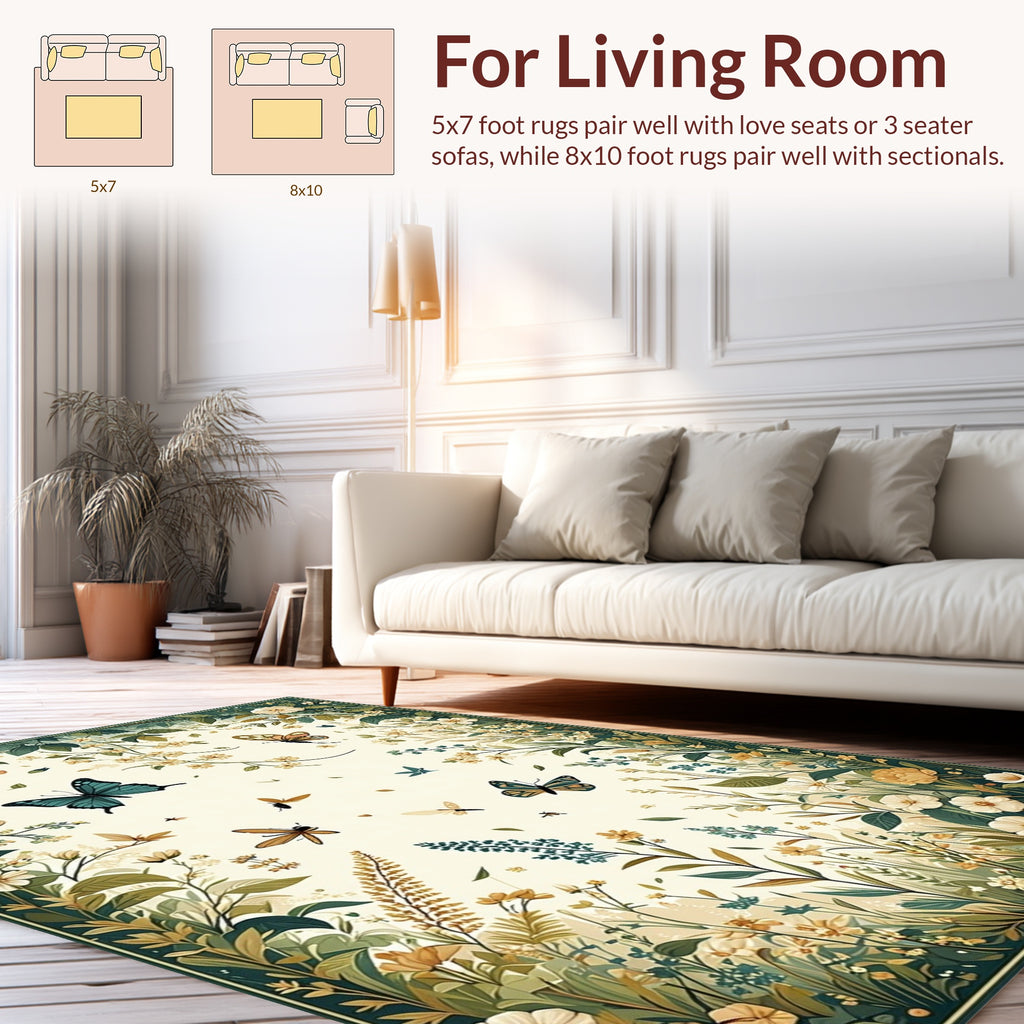 Whimsical Butterfly Floral Garden Rug