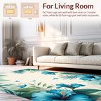 Tropical Blue Hibiscus and Fern Botanical Design Rug