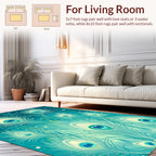 Teal Cream Peacock Feather Design Rug