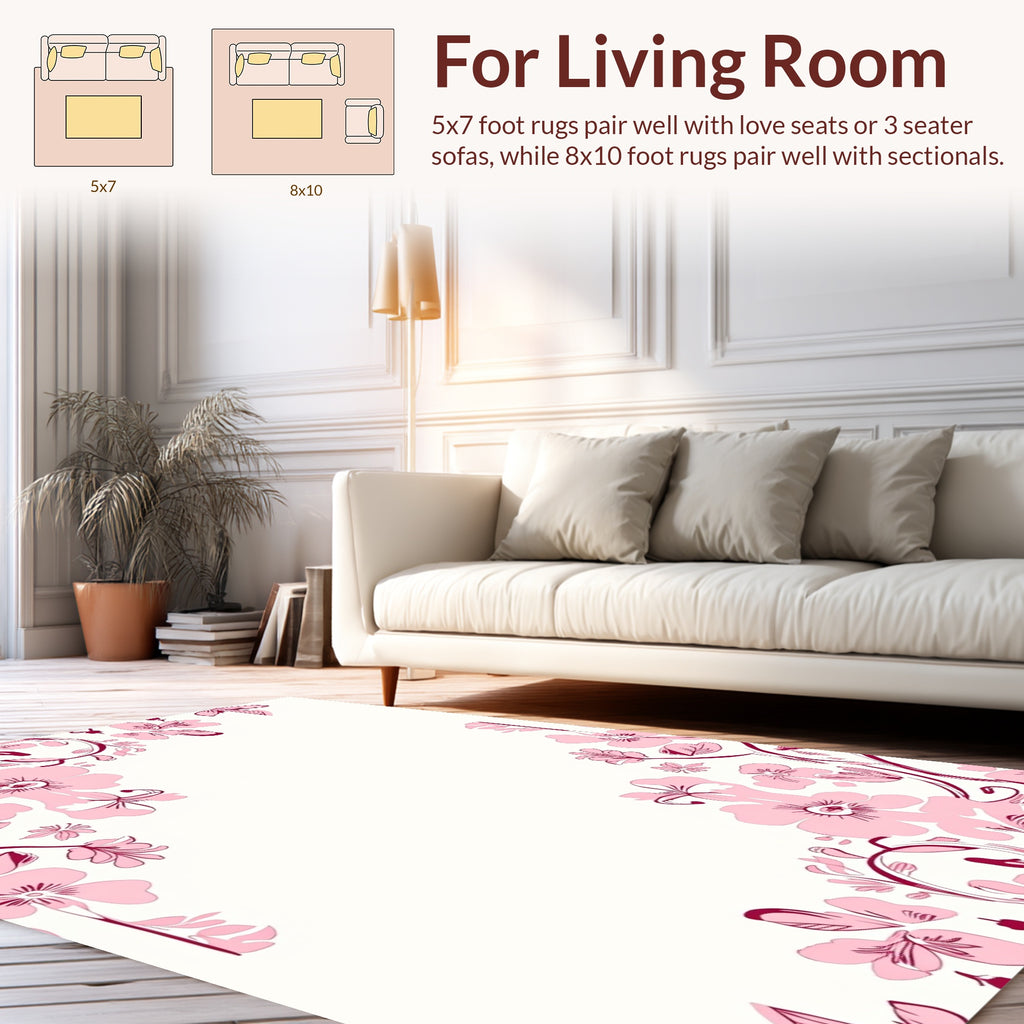 Whimsical Pink Floral Vine Pattern Rug