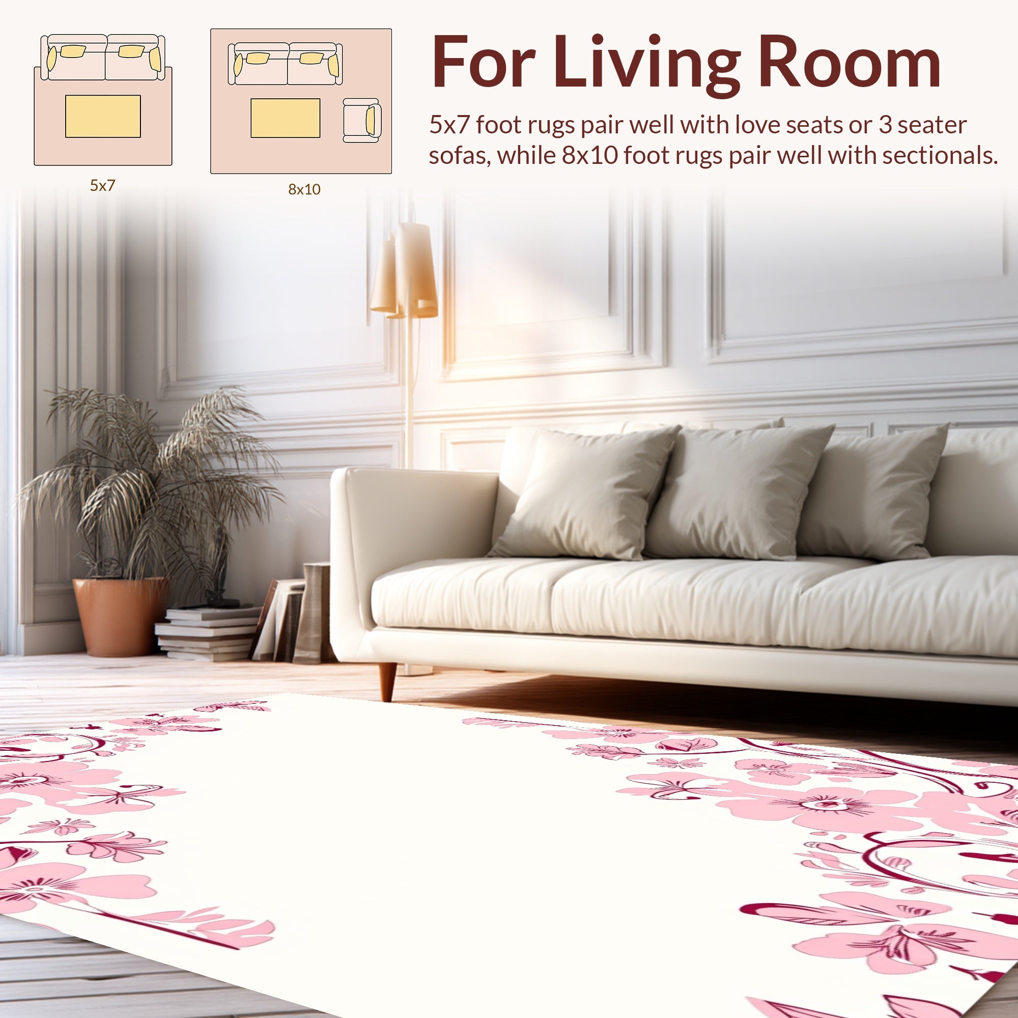 Whimsical Pink Floral Vine Pattern Rug