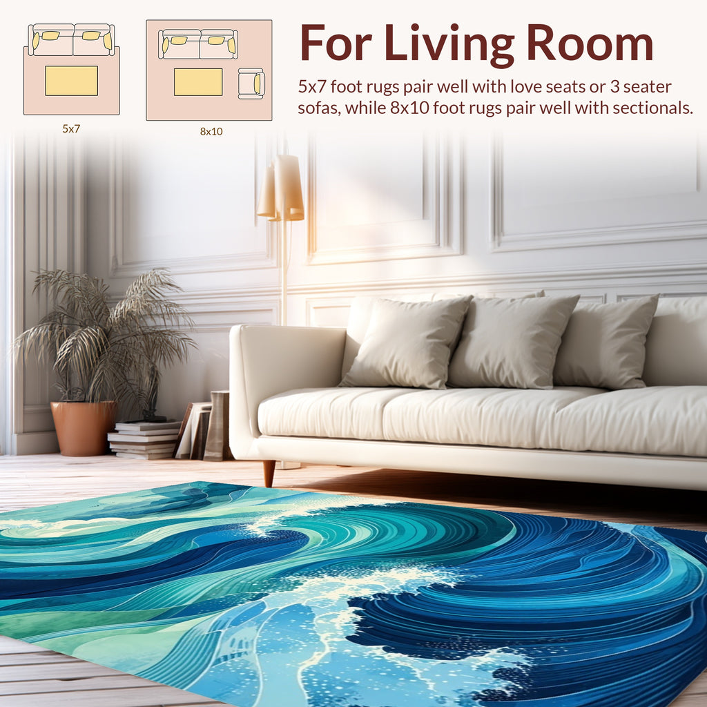 Teal Layered Ocean Waves Rug