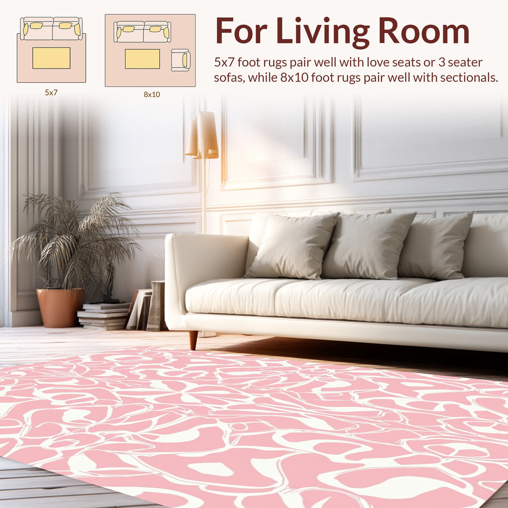 Pink White Organic Abstract Pattern Rug