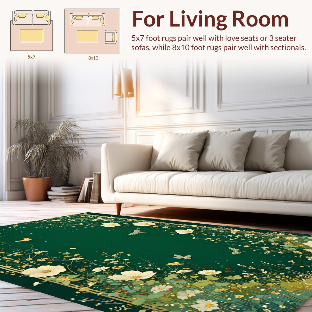 Whimsical Floral Meadow With Butterflies Rug