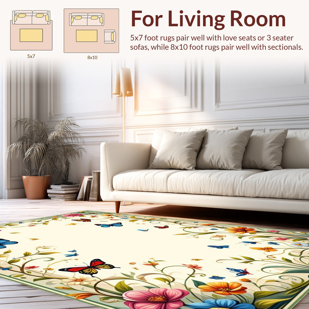 Vibrant Butterflies and Floral Garland Rug