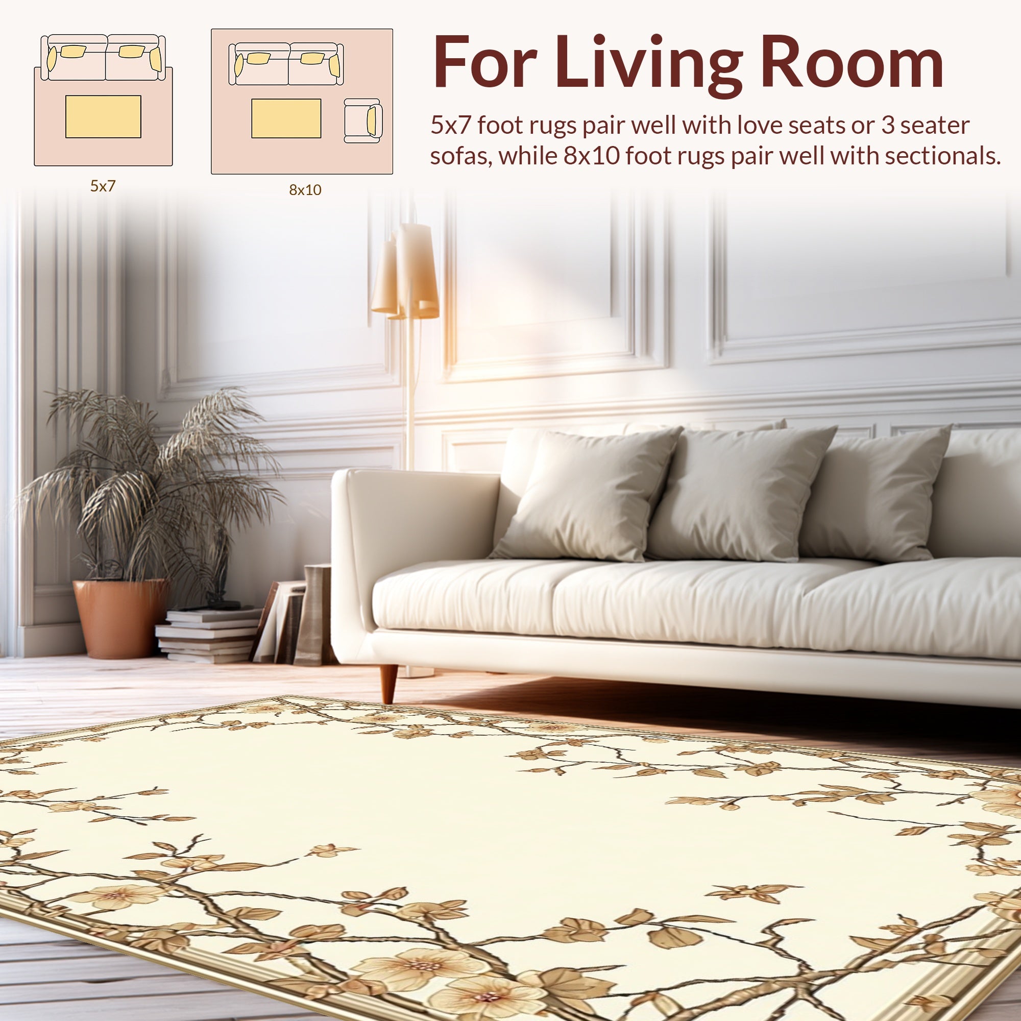 Vintage Floral Branch Patterned Rug