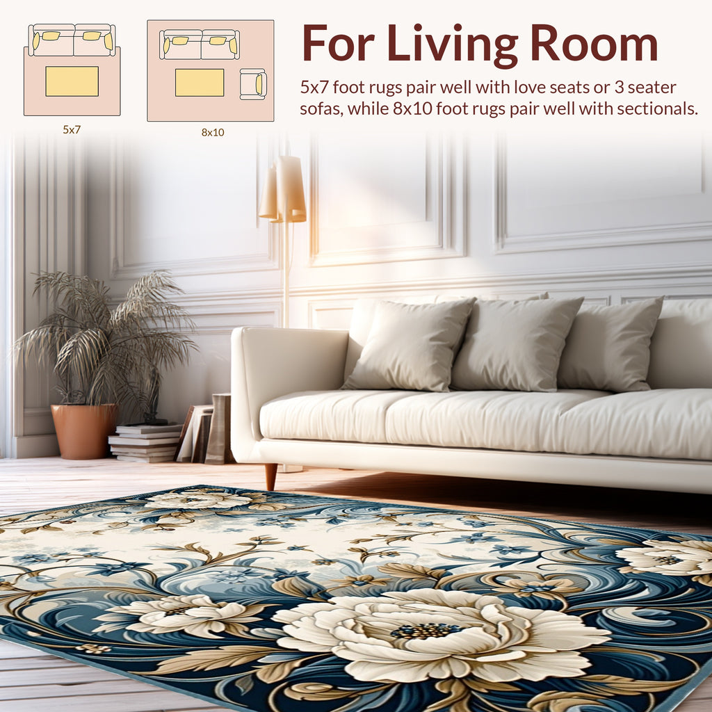Elegant Floral Swirls Peonies Rug