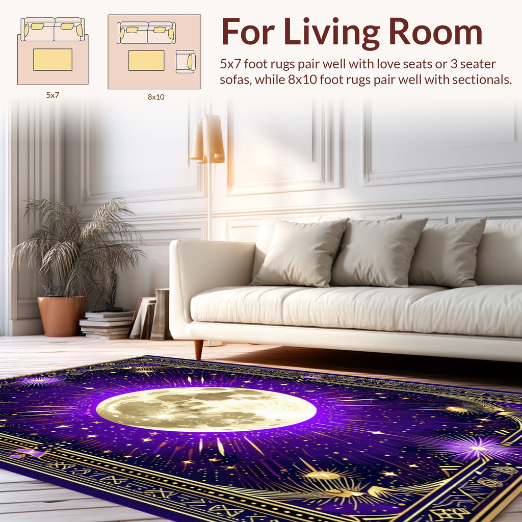 Purple Moon Stars Celestial Design Rug