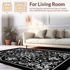 Black White Detailed Floral Medallion Rug