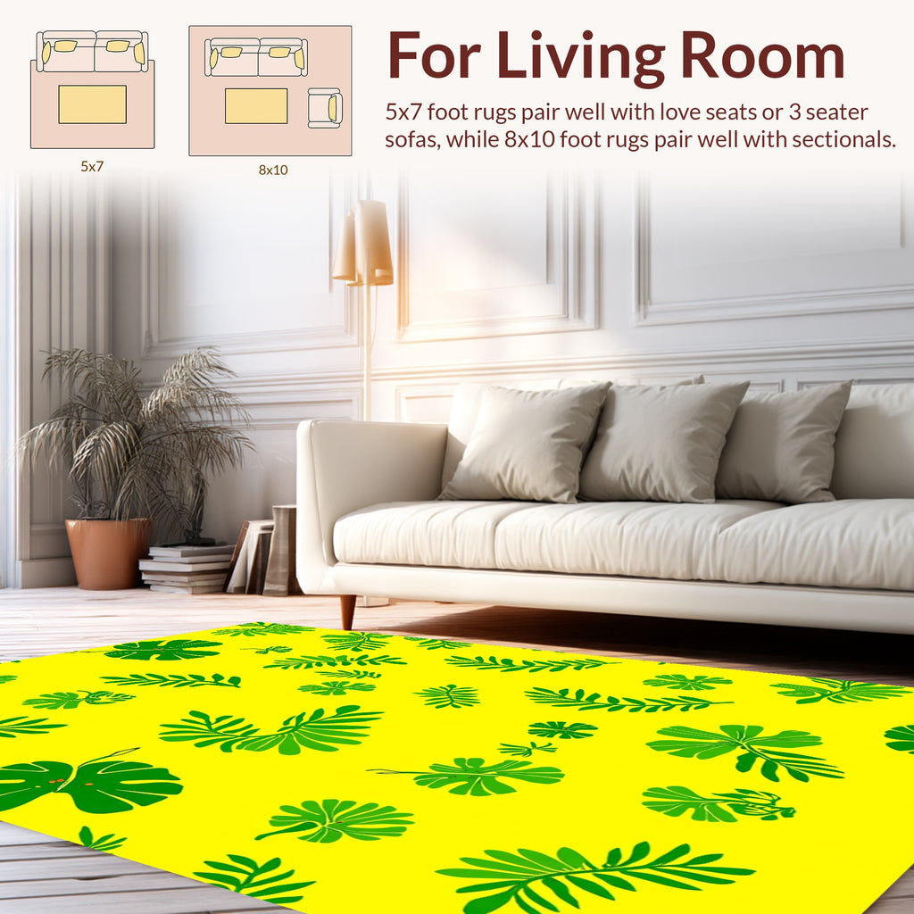 Green Leaves Tropical Pattern Rug