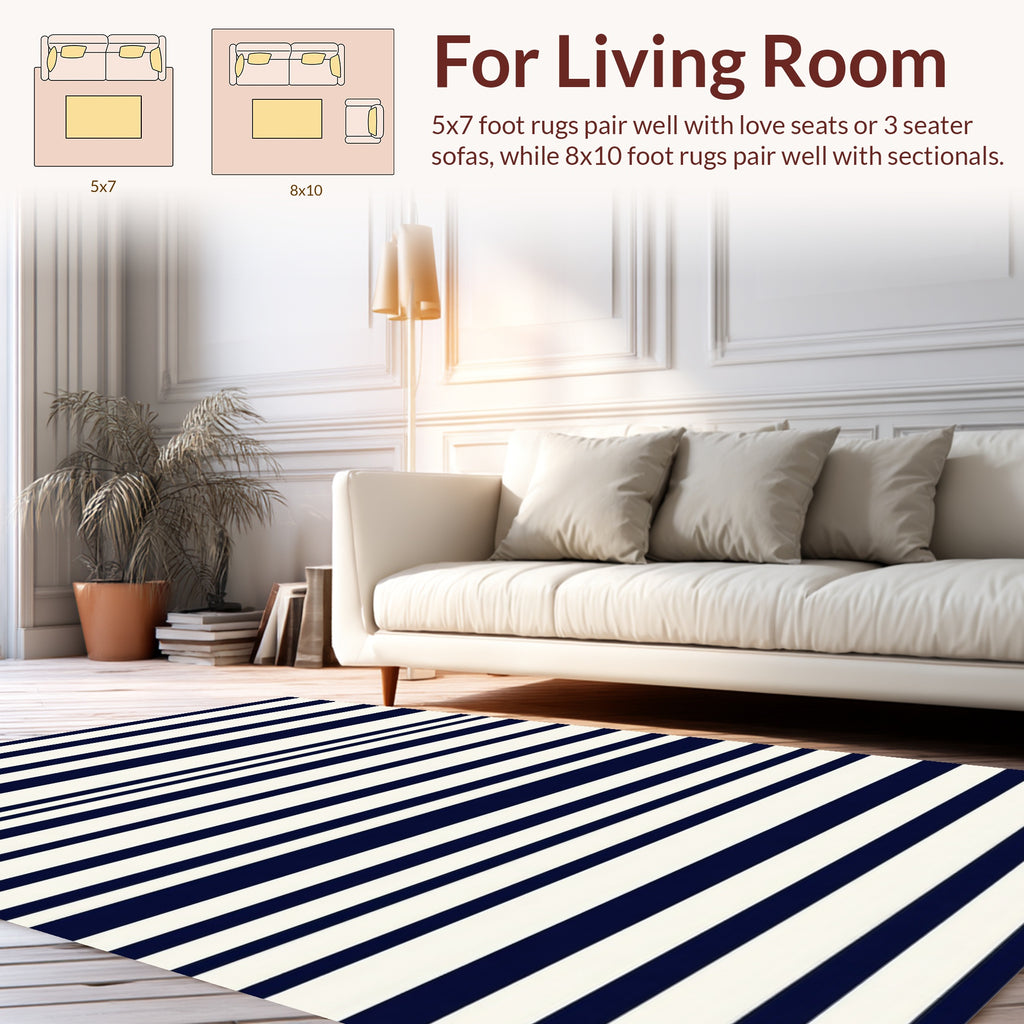 Classic Navy Cream Striped Pattern Rug