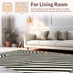 Abstract Black Ivory Wavy Lines Rug