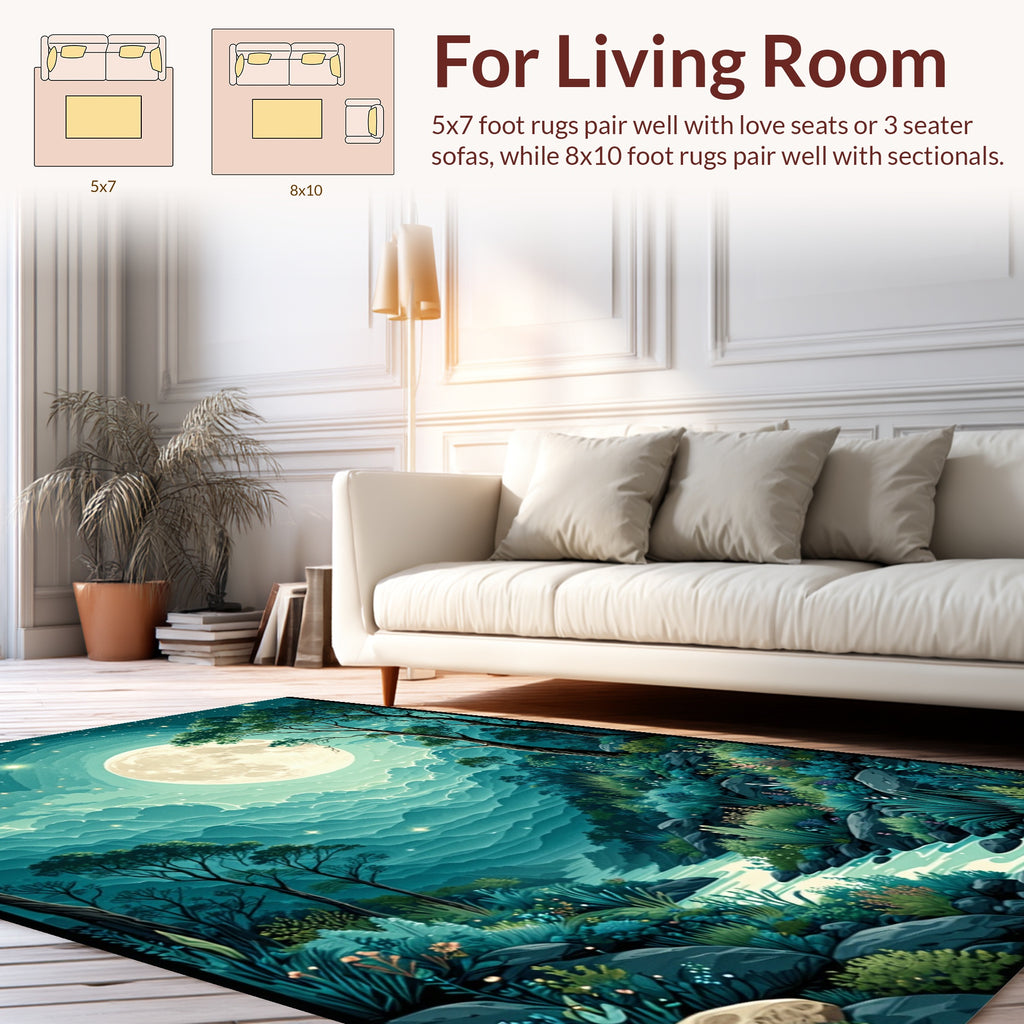 Mystical Moonlit Forest River Pattern Rug