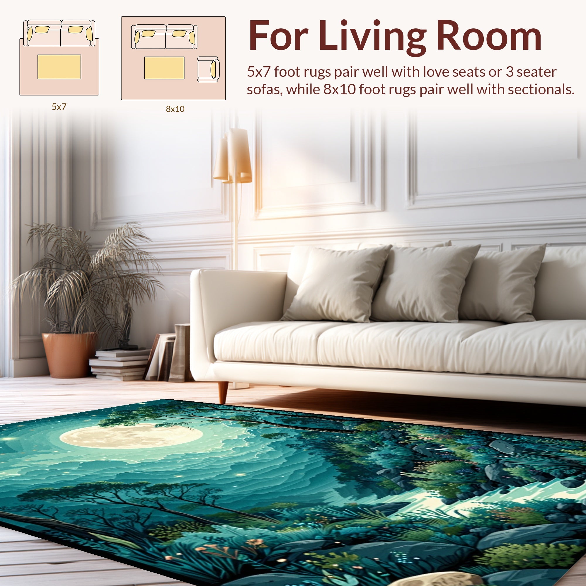 Mystical Moonlit Forest River Pattern Rug
