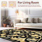 Ornate Floral Scrollwork Black Rug