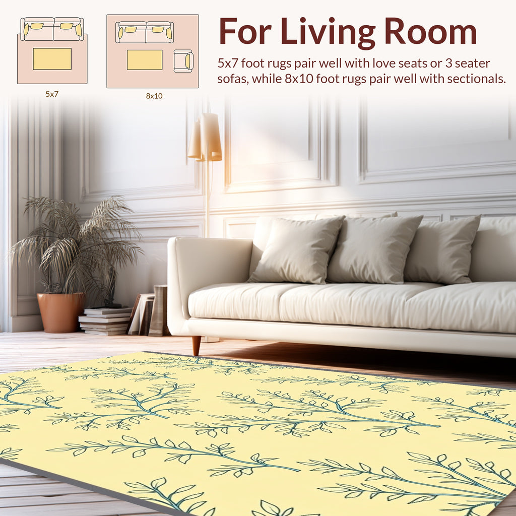 Light Yellow Leaf Branch Pattern Rug