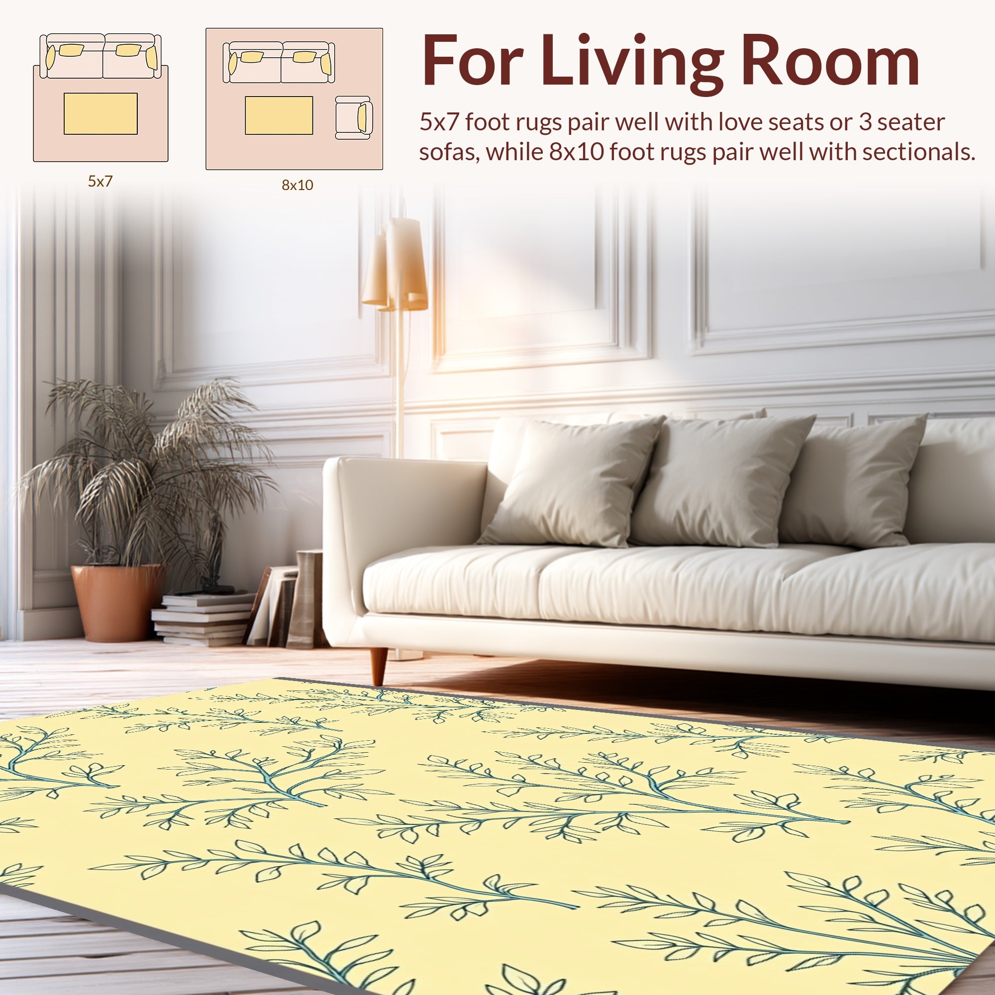 Light Yellow Leaf Branch Pattern Rug