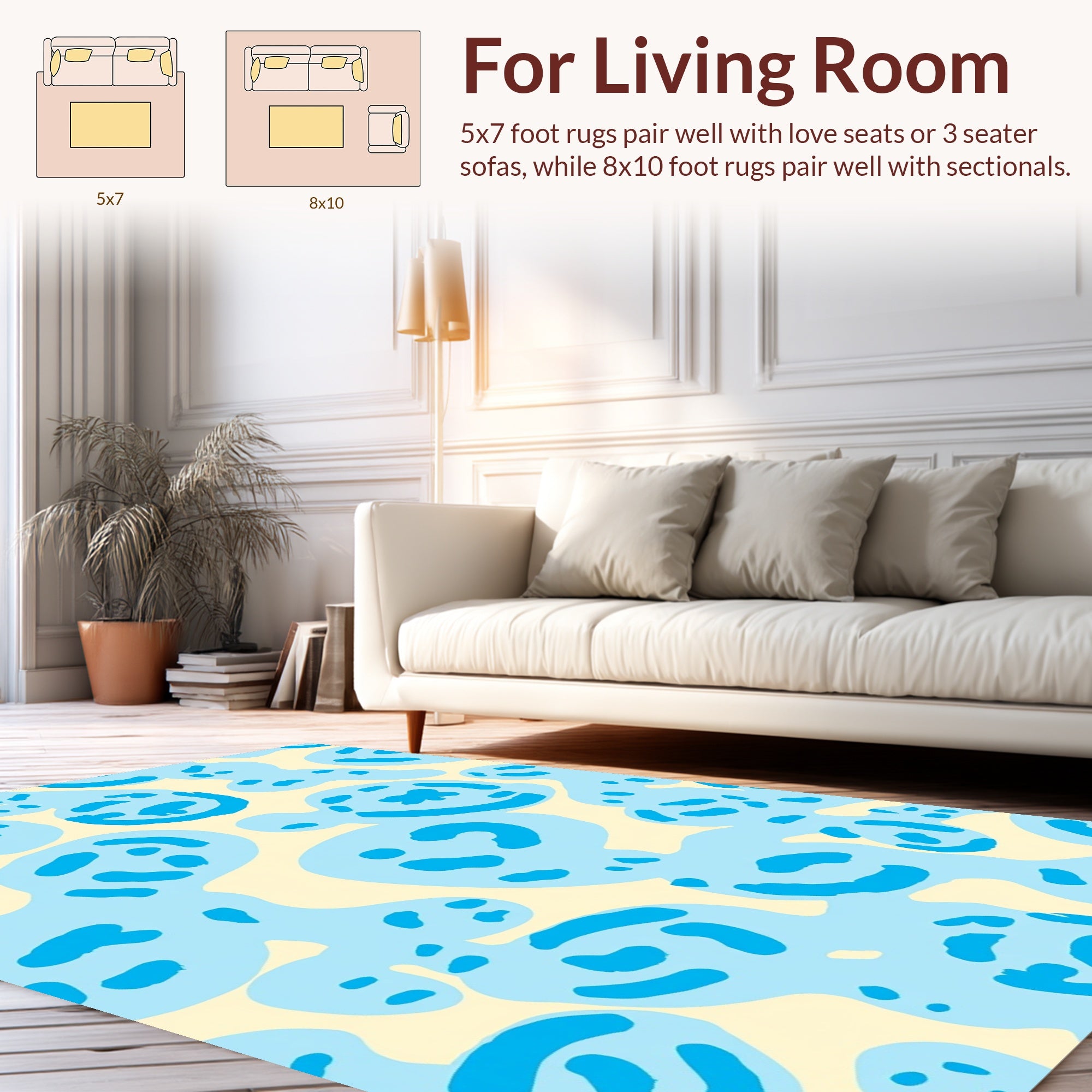Abstract Blue Blob Pattern Rug