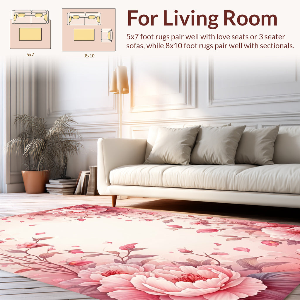 Soft Pink Floral Vine Pattern Rug