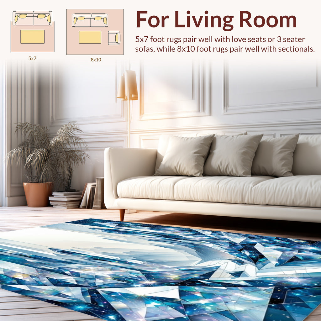 Geometric Crystal Landscape Blue Rug